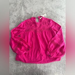 NWT! Anthropologie Harmony Lace Blouse in Hot Pink Sz Small